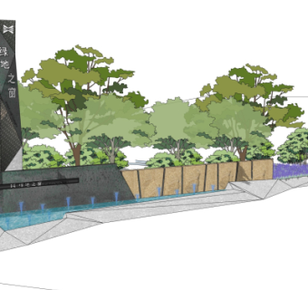 现代景观墙su模型