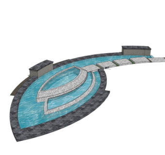 现代喷泉水景su模型