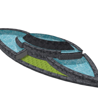 现代喷泉水景su模型