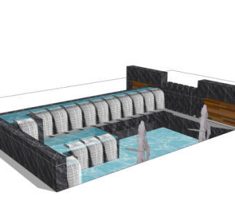 现代喷泉水景su模型