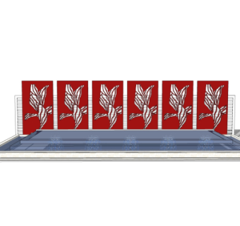 现代景观墙水景su模型