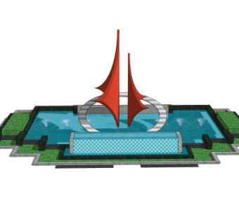 现代雕塑水景小品su模型