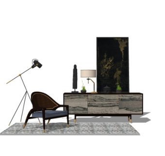 现代实木边柜su模型