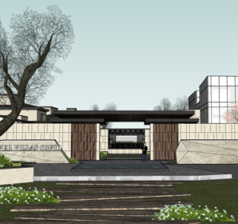 新中式休闲会所su模型