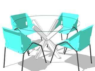 现代圆形休闲桌椅su模型