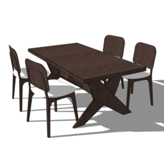 现代实木餐桌椅su模型