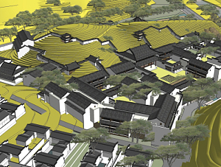 新中式古镇规划su模型