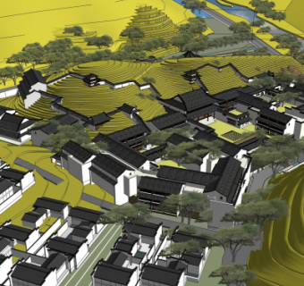 新中式古镇规划su模型