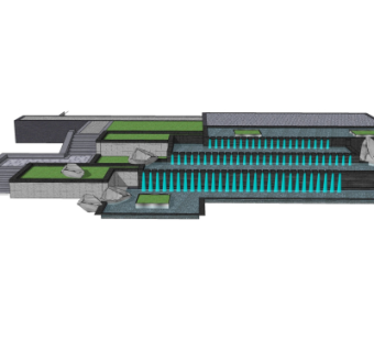 现代喷泉水景su模型