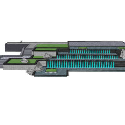现代喷泉水景su模型