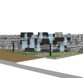 现代跌水水景墙小品su模型