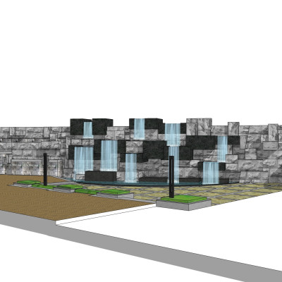 现代跌水水景墙小品su模型