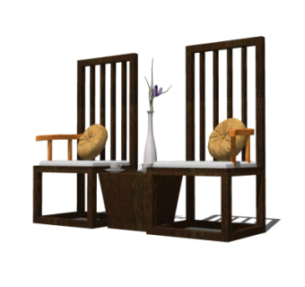 中式实木单椅su模型