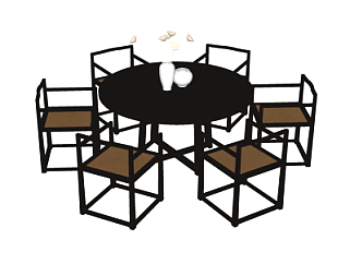 <em>新中式餐桌椅</em>su模型