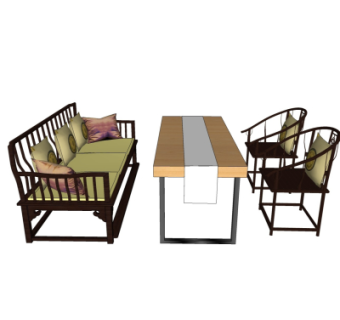 新中式休闲桌椅su模型