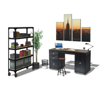 现代书架书桌su模型
