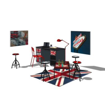 美式休闲桌椅su模型