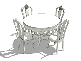 欧式圆形餐桌椅su模型
