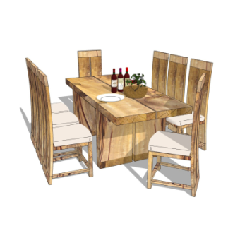 现代实木餐桌椅su模型