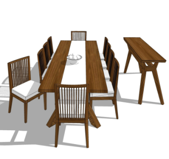 现代实木餐桌椅su模型