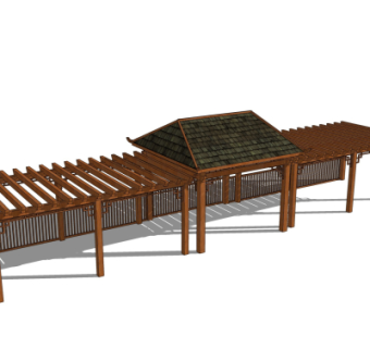 新中式廊架su模型