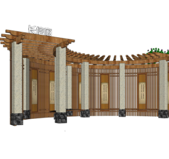 中式廊架su模型
