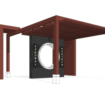 新中式廊架su模型