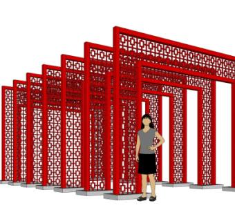 新中式廊架su模型