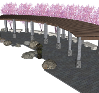 新中式廊架su模型