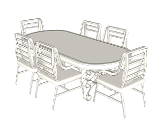简美餐桌椅su模型
