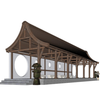 中式走廊su模型