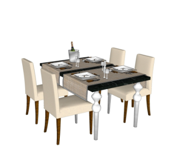 美式餐桌椅su模型