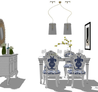 美式餐桌椅su模型