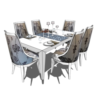简欧餐桌椅su模型