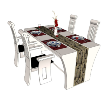 简欧餐桌椅su模型