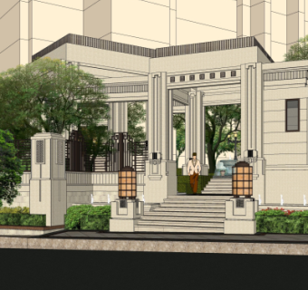 新古典小区入户门免费su模型