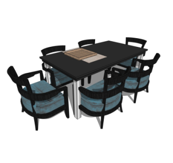 新中式餐桌椅su模型