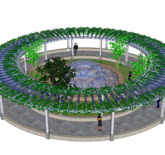 现代环形廊架su模型