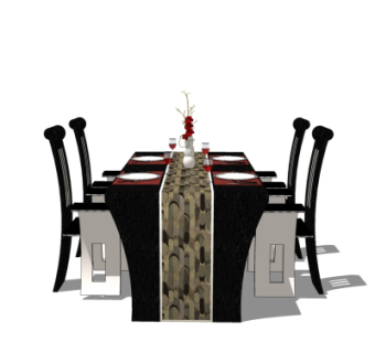 简欧餐桌椅su模型