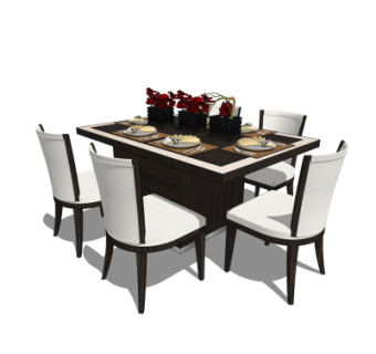 简欧餐桌椅su模型