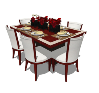 简欧餐桌椅su模型