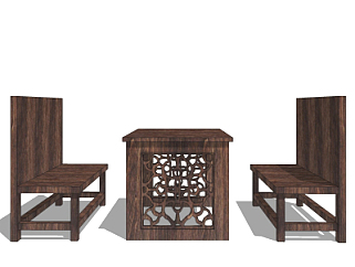中式餐桌椅su模型