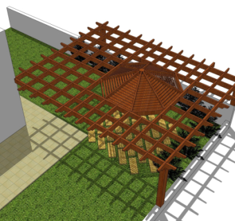 现代实木廊架su模型