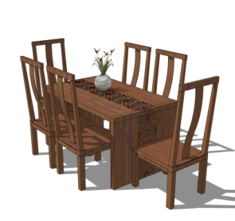 新中式餐桌椅su模型