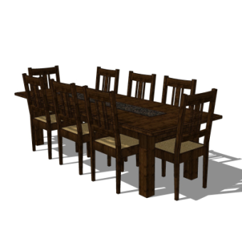 现代实木餐桌椅su模型
