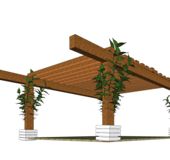 现代实木廊架su模型