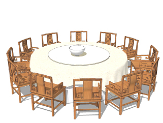 新中式<em>宴会餐桌</em>椅su模型