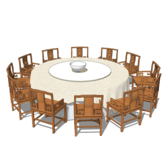 新中式宴会餐桌椅su模型