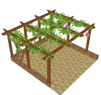 现代实木廊架su模型