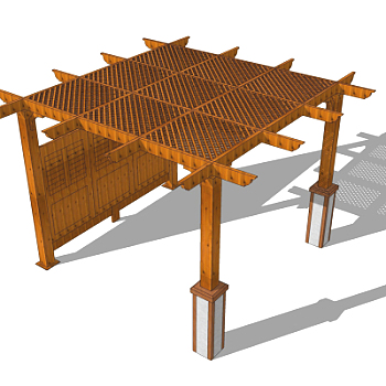 现代实木廊架su模型
